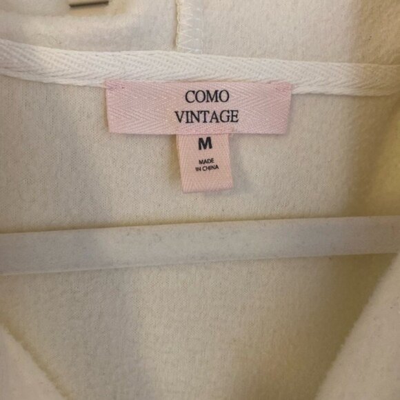 Como Vintage Cream & Burgundy Geometric Fleece Pullover Hoodie With Size M - Picture 3 of 6